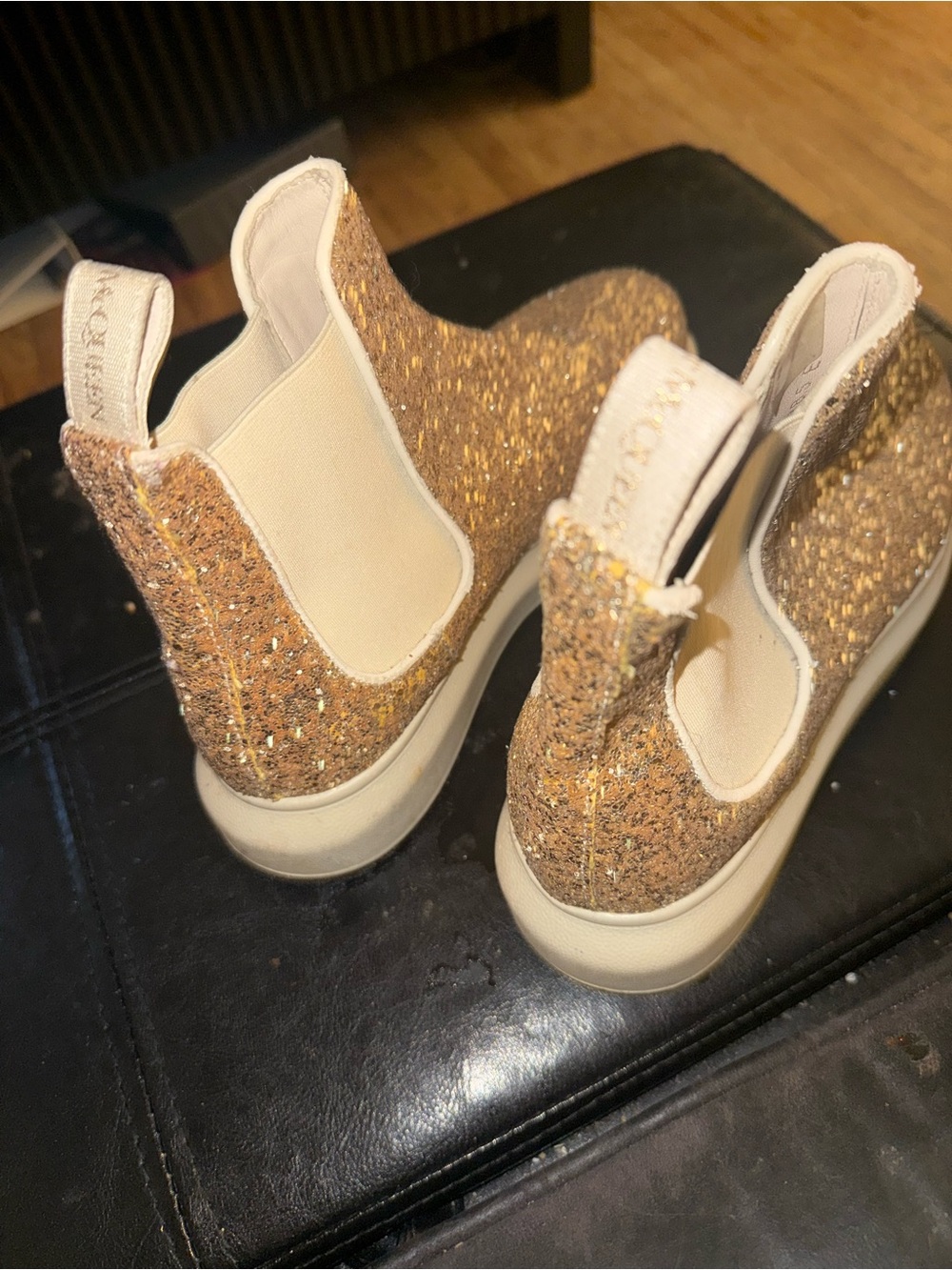 Alexander McQueen Gold Glitter Chelsea Ankle Boots